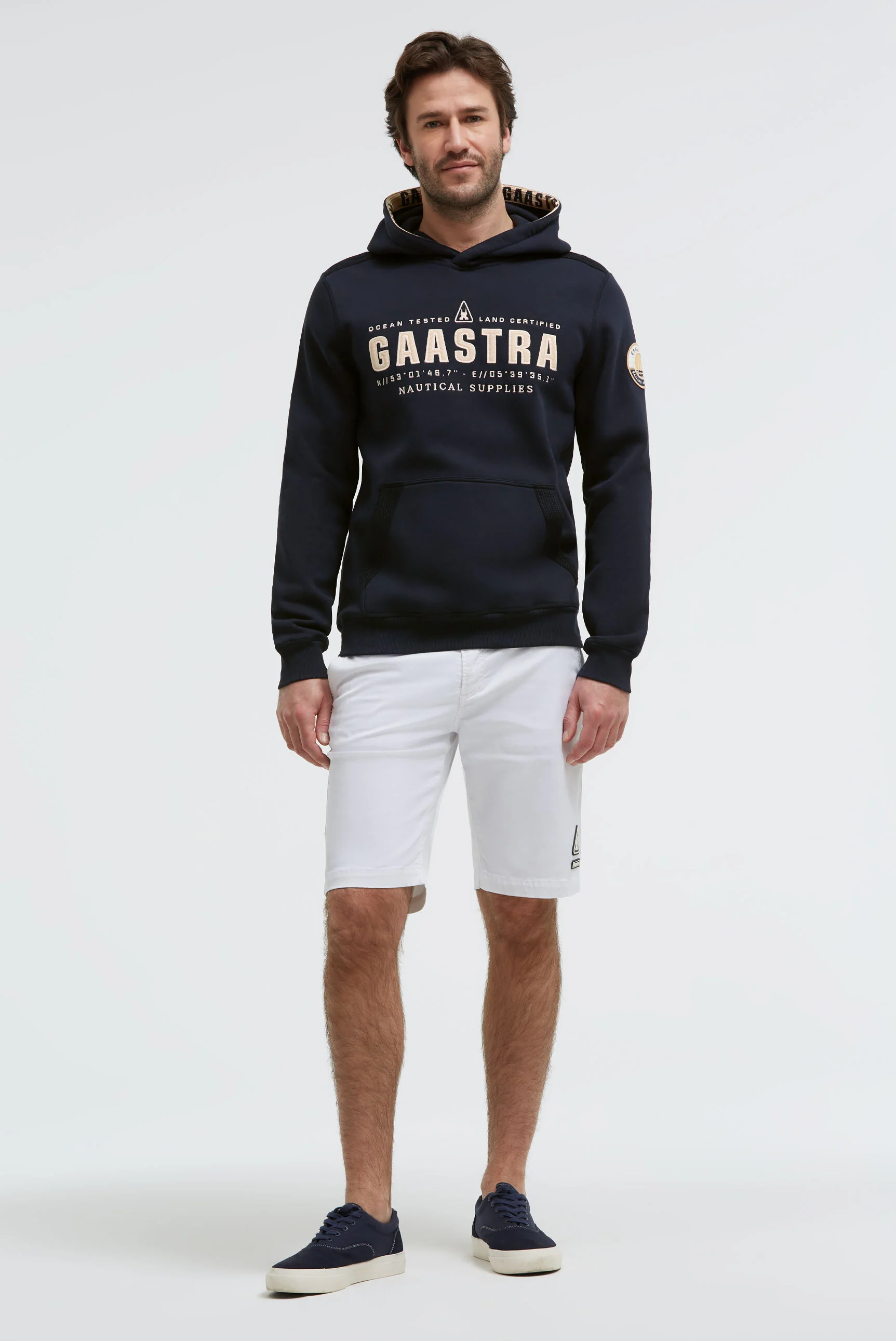 Hoodie mit Logo-Applikation und Tapes blue navy - Image 3