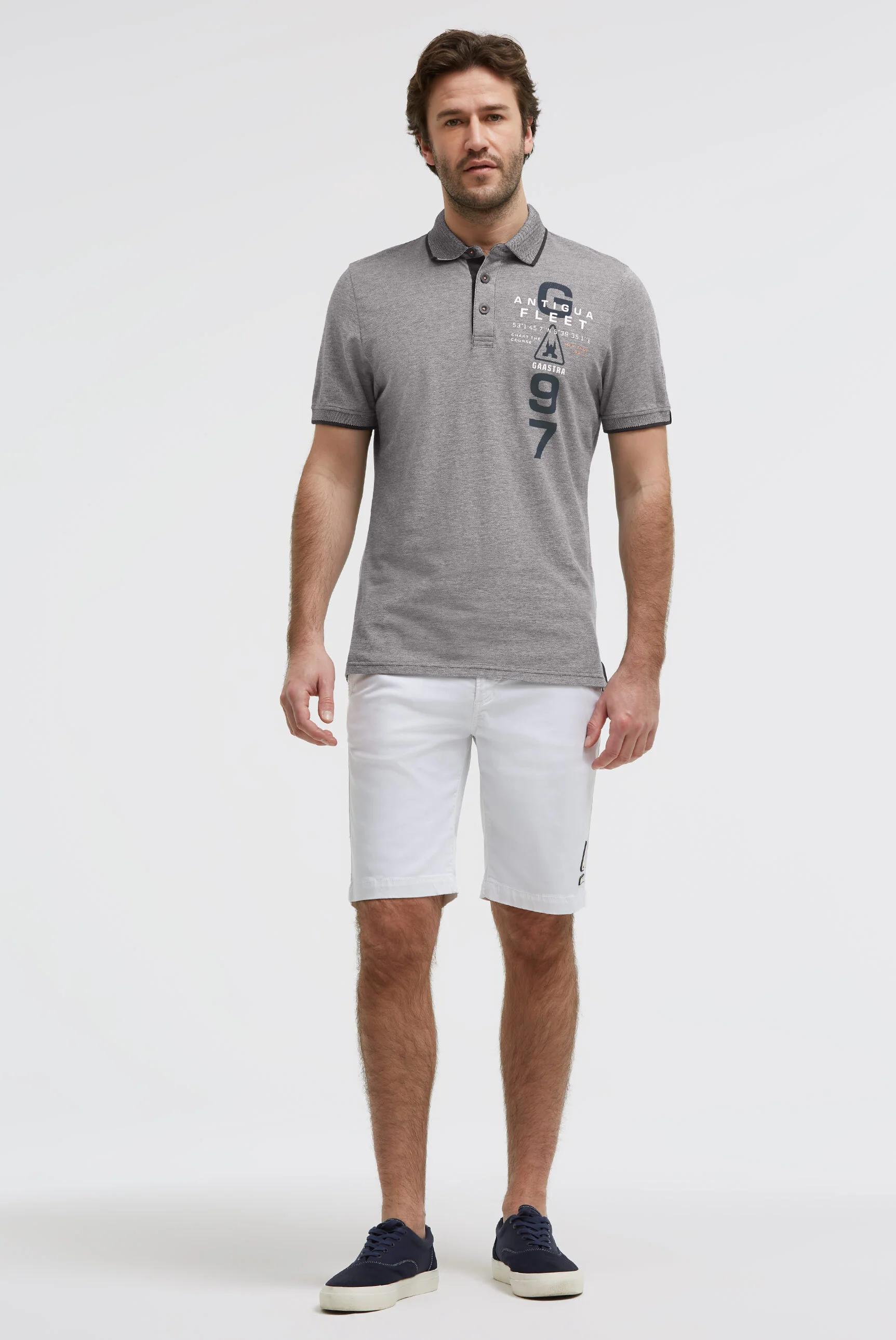 Kurzarmpolo aus Two Tone Oxford-Pikee blue navy - Image 3