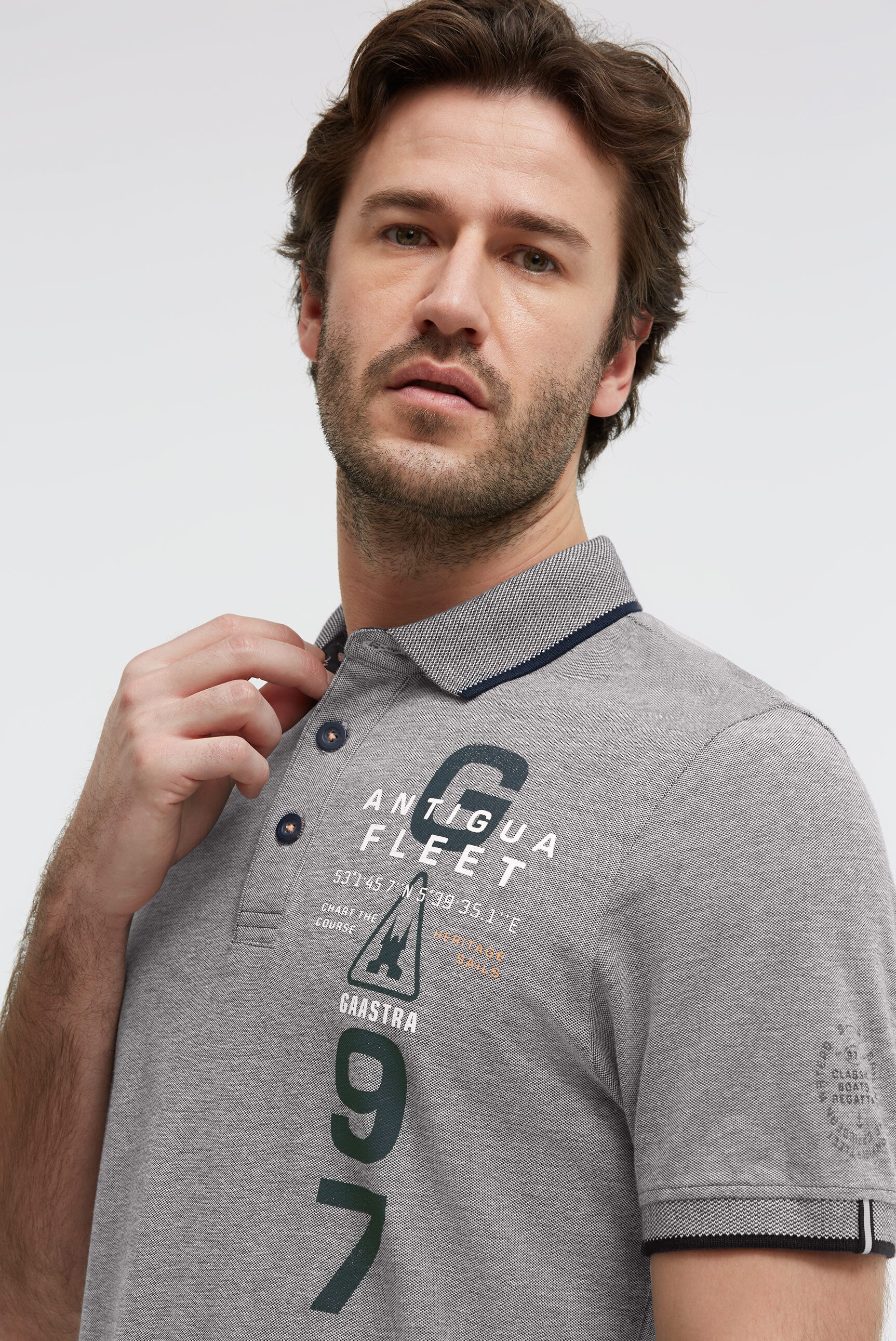 Kurzarmpolo aus Two Tone Oxford-Pikee blue navy - Image 4