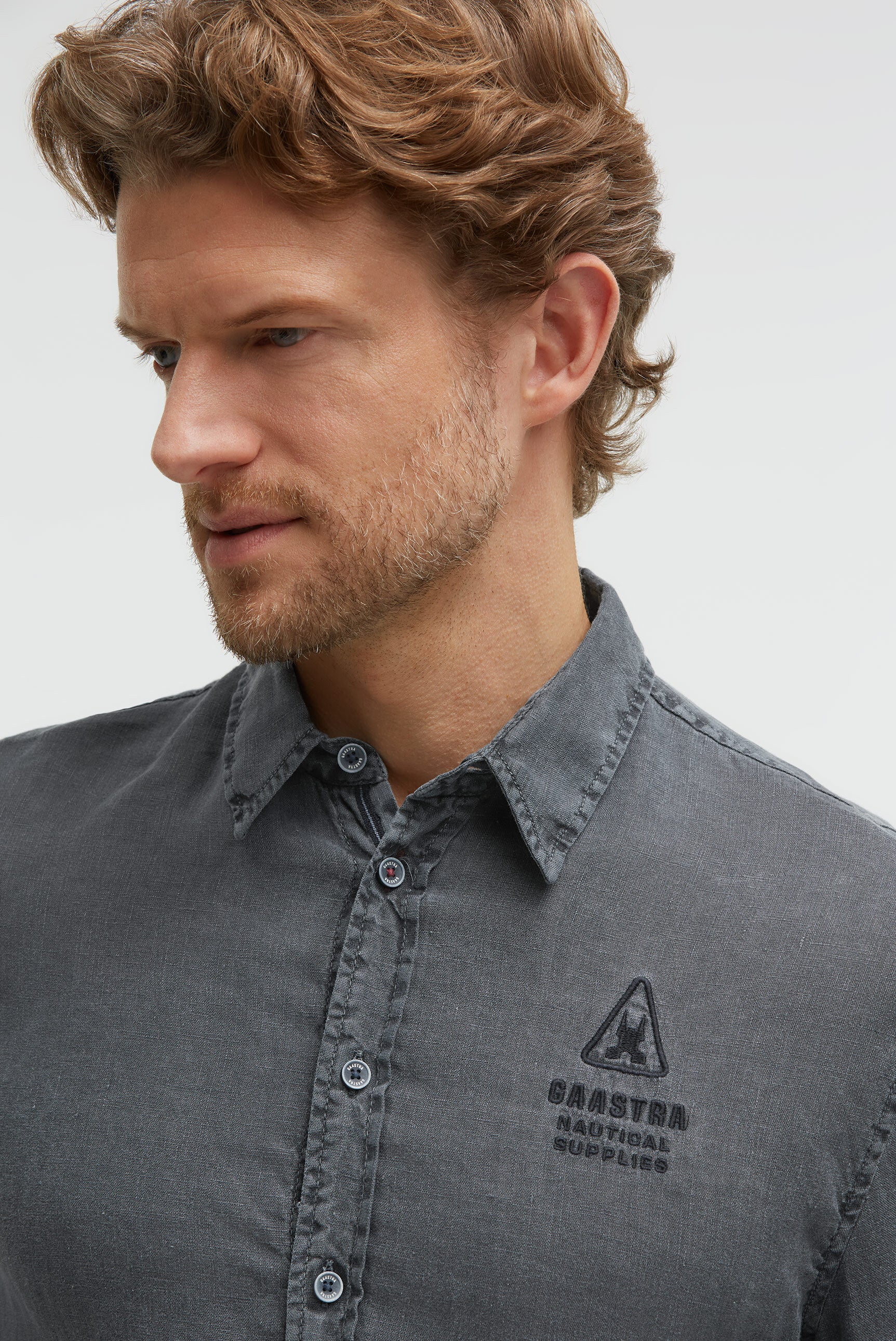 Leinenhemd Langarm mit Logo-Stickerei blue navy - Image 4