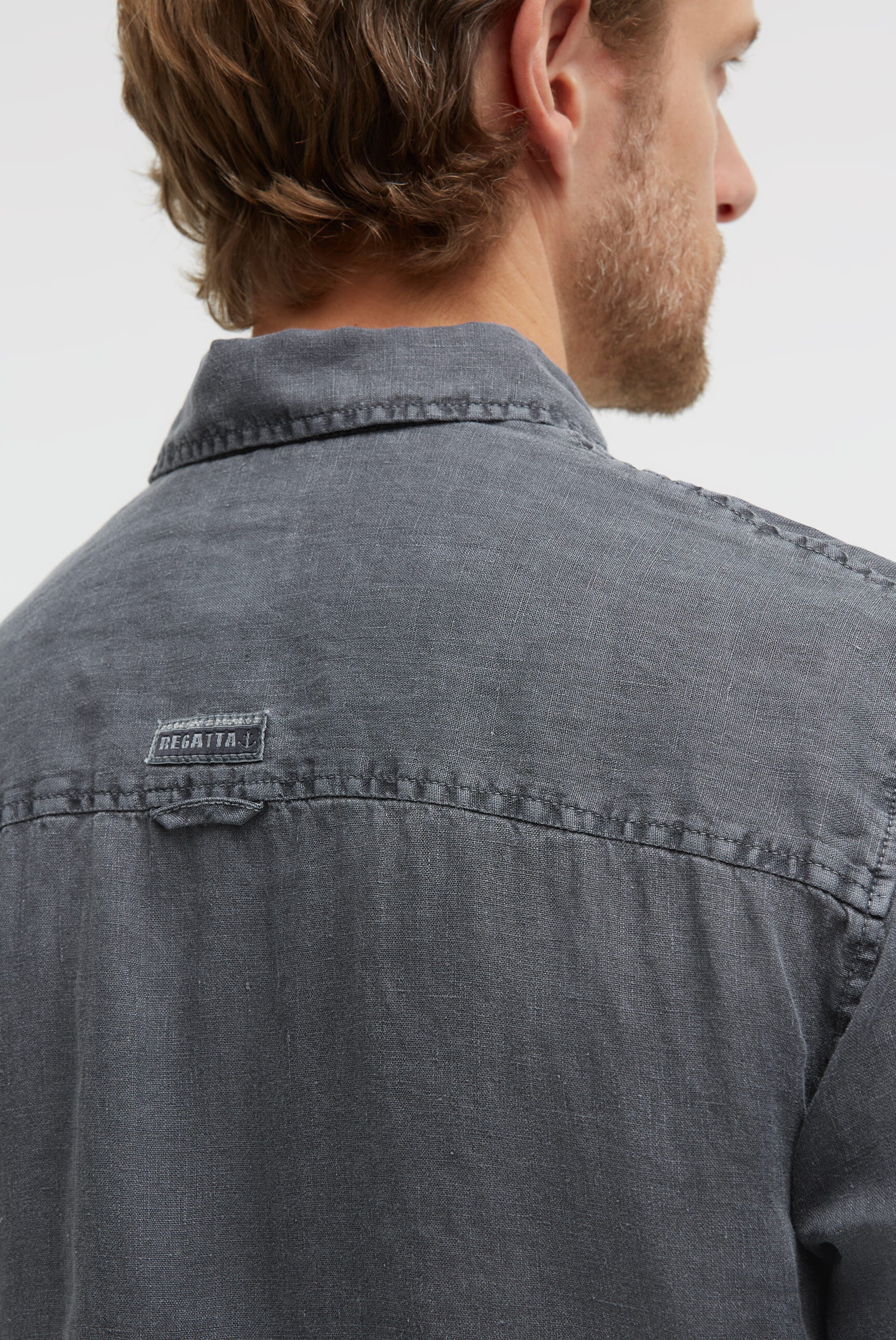 Leinenhemd Langarm mit Logo-Stickerei blue navy - Image 6