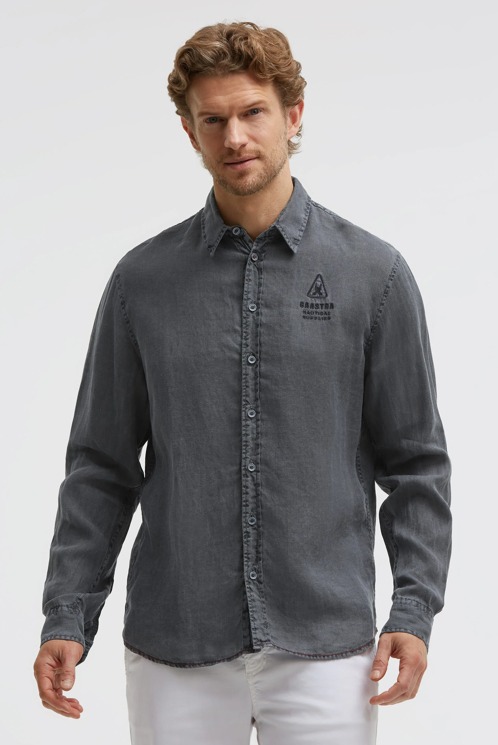 Leinenhemd Langarm mit Logo-Stickerei blue navy - Image 8