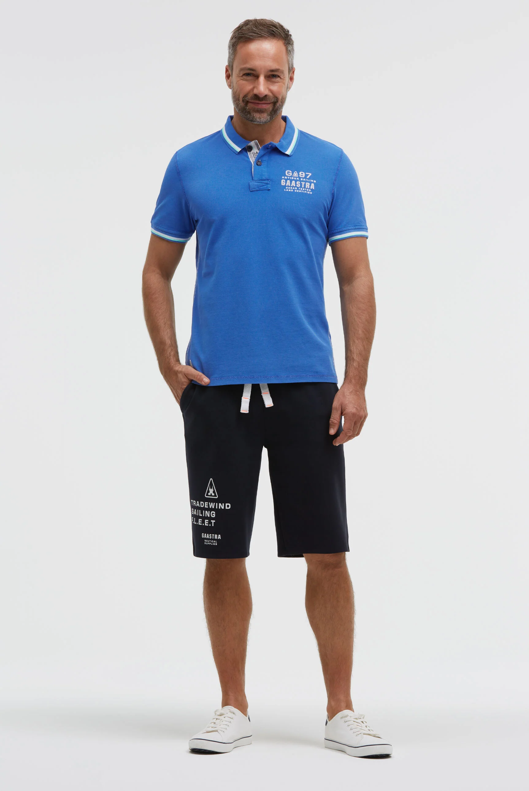 Poloshirt aus Pikee mit Back Artwork blue horizon - Image 3