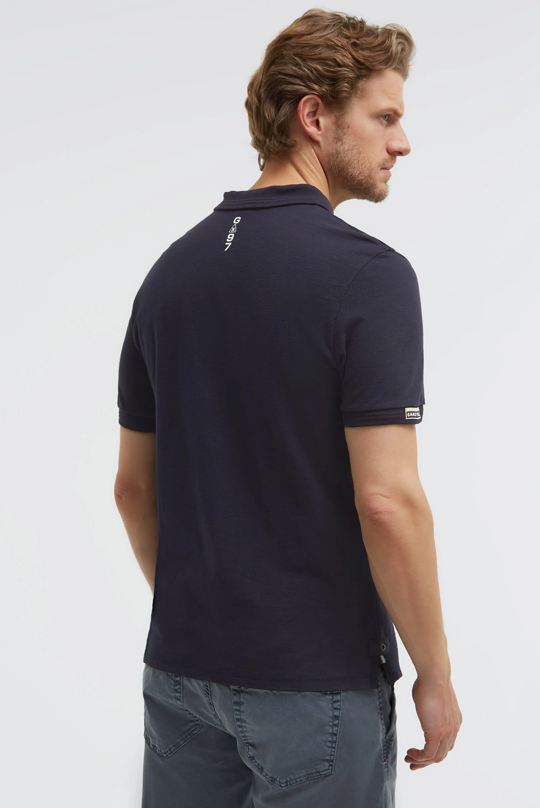 Poloshirt aus Pikee Slub mit Rubber Artwork blue navy - Image 5
