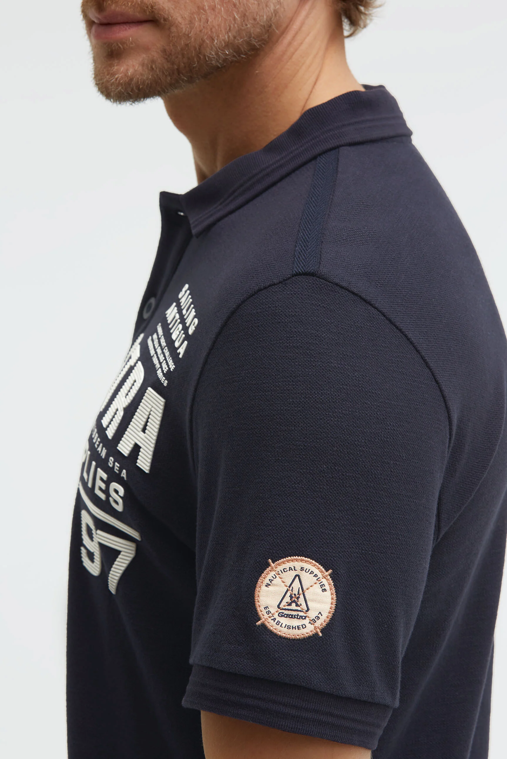 Poloshirt aus Pikee Slub mit Rubber Artwork blue navy - Image 7