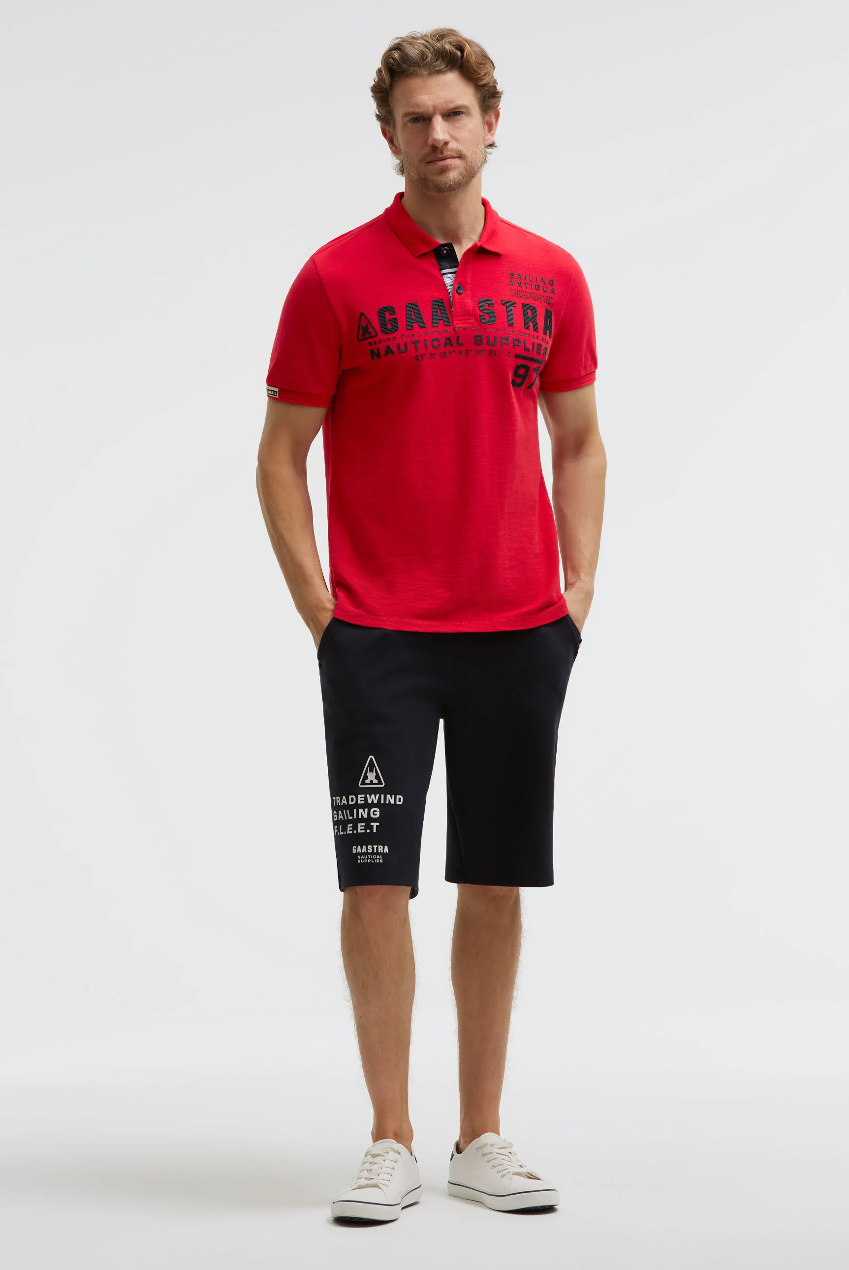 Poloshirt aus Pikee Slub mit Rubber Artwork core red - Image 3