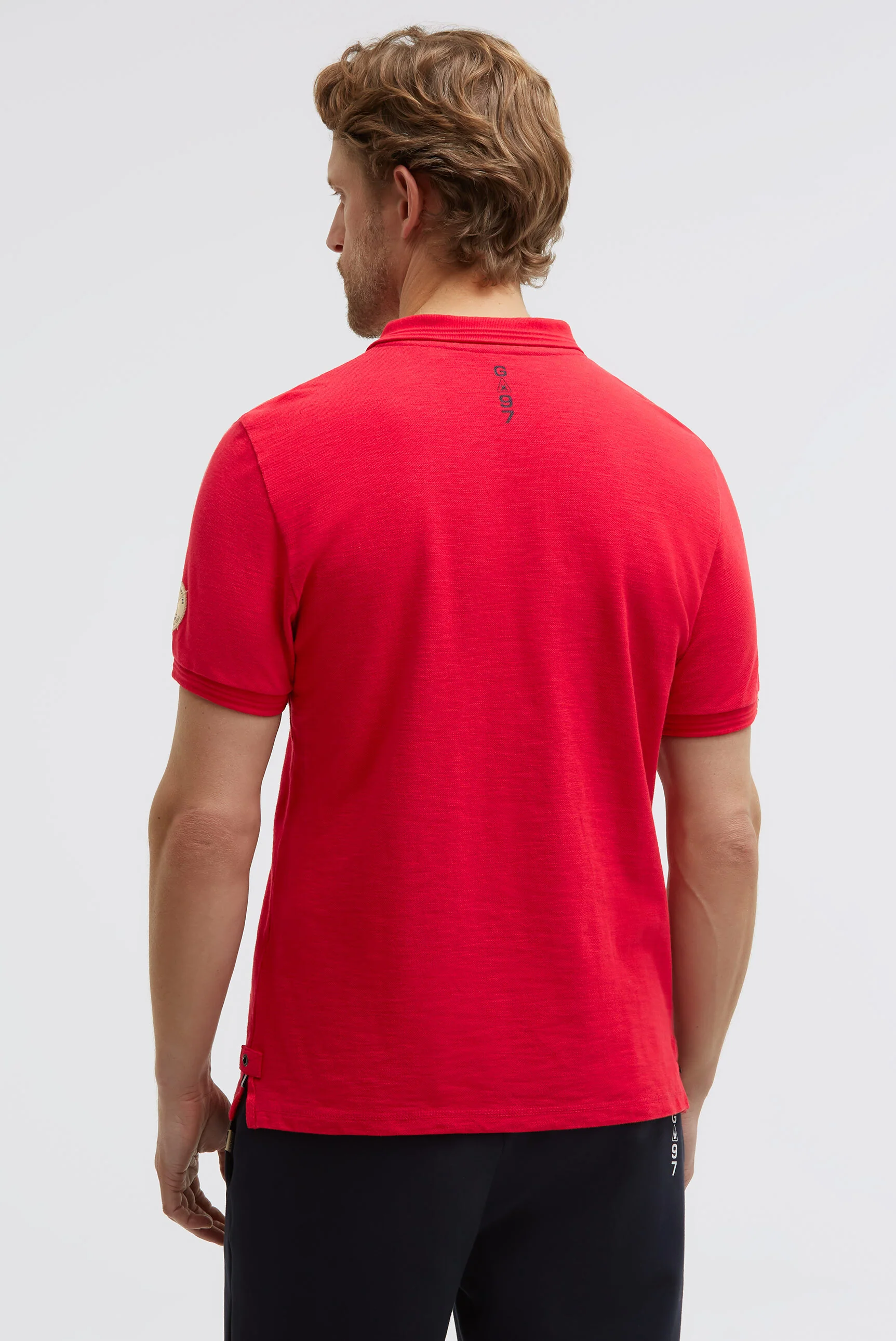 Poloshirt aus Pikee Slub mit Rubber Artwork core red - Image 5