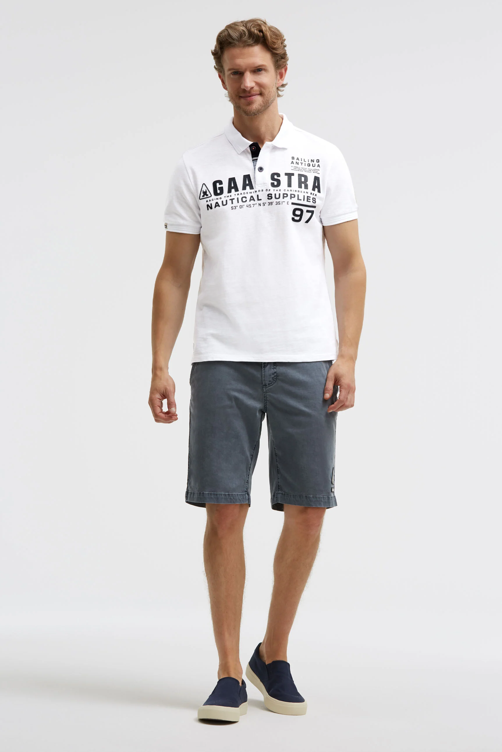 Poloshirt aus Pikee Slub mit Rubber Artwork opticwhite - Image 3