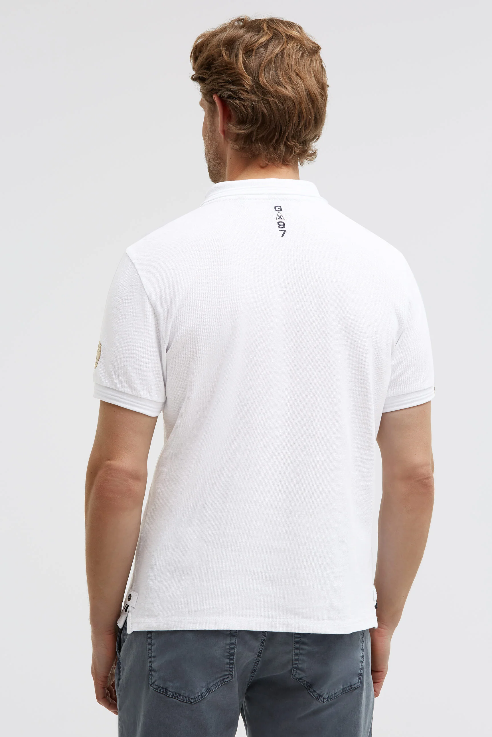 Poloshirt aus Pikee Slub mit Rubber Artwork opticwhite - Image 5