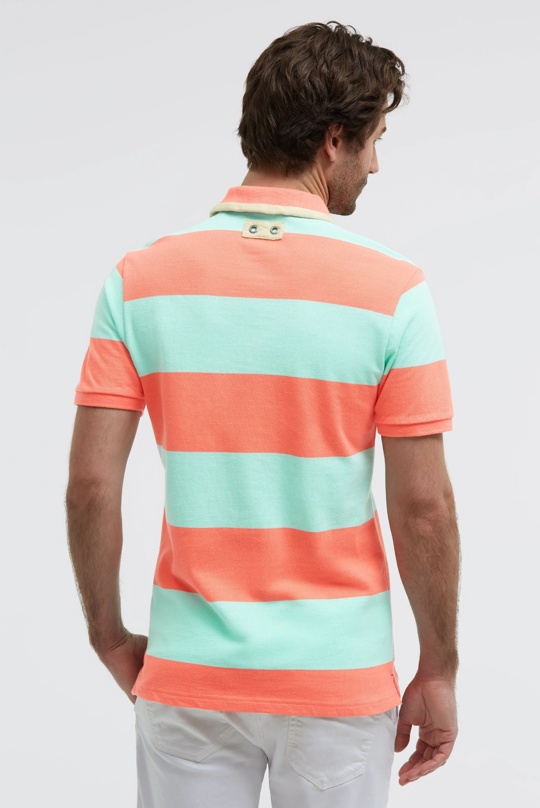 Poloshirt Kurzarm mit Blockstreifen und Patches coral bay - Image 5