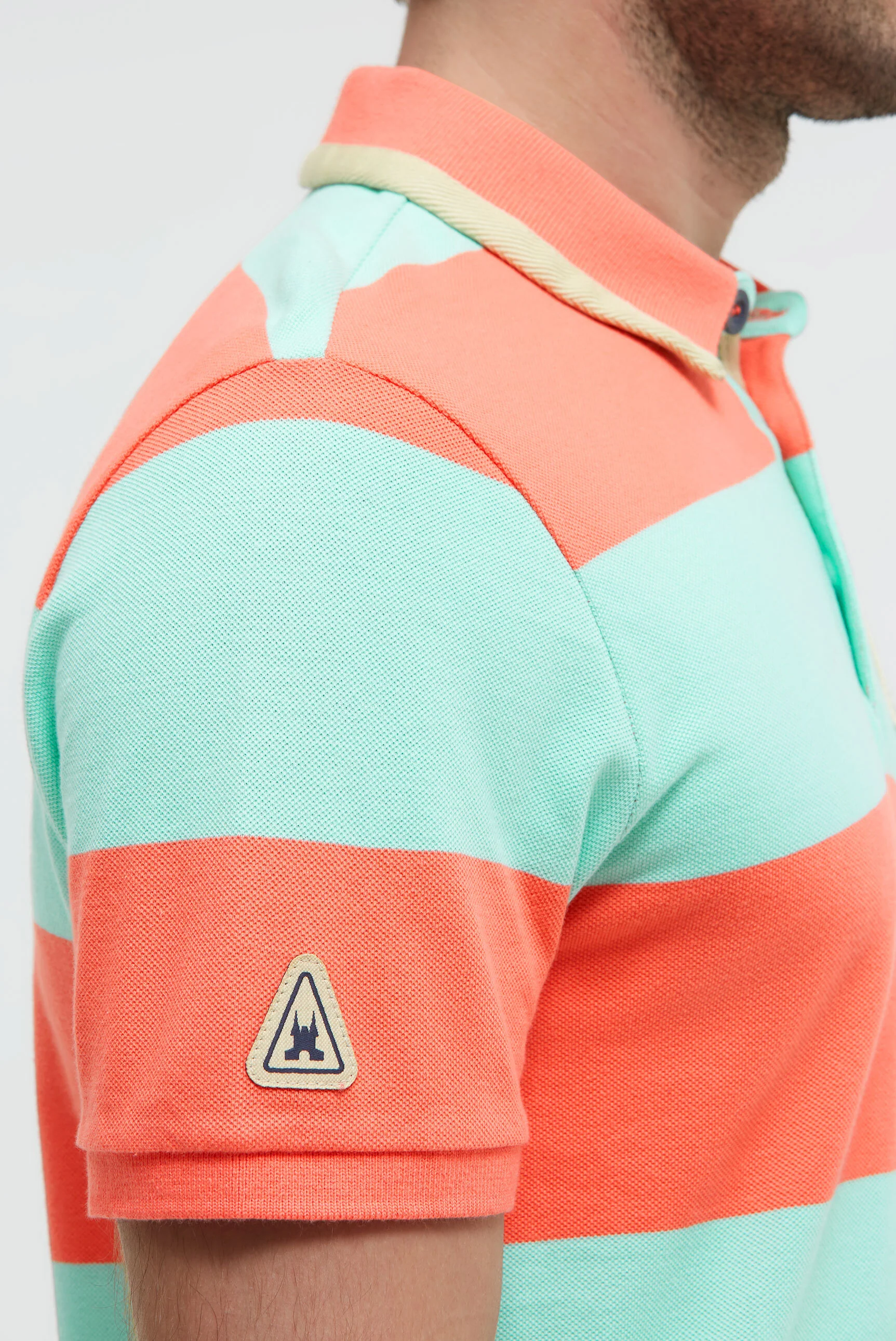 Poloshirt Kurzarm mit Blockstreifen und Patches coral bay - Image 7