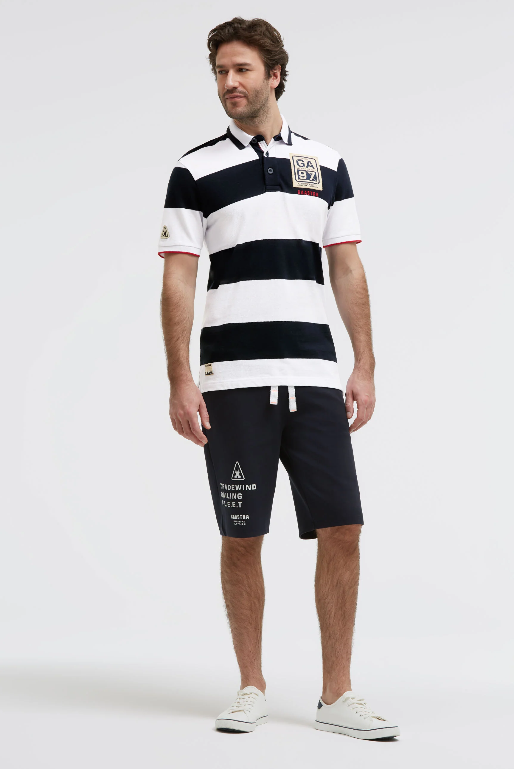 Poloshirt Kurzarm mit Blockstreifen und Patches opticwhite - Image 3