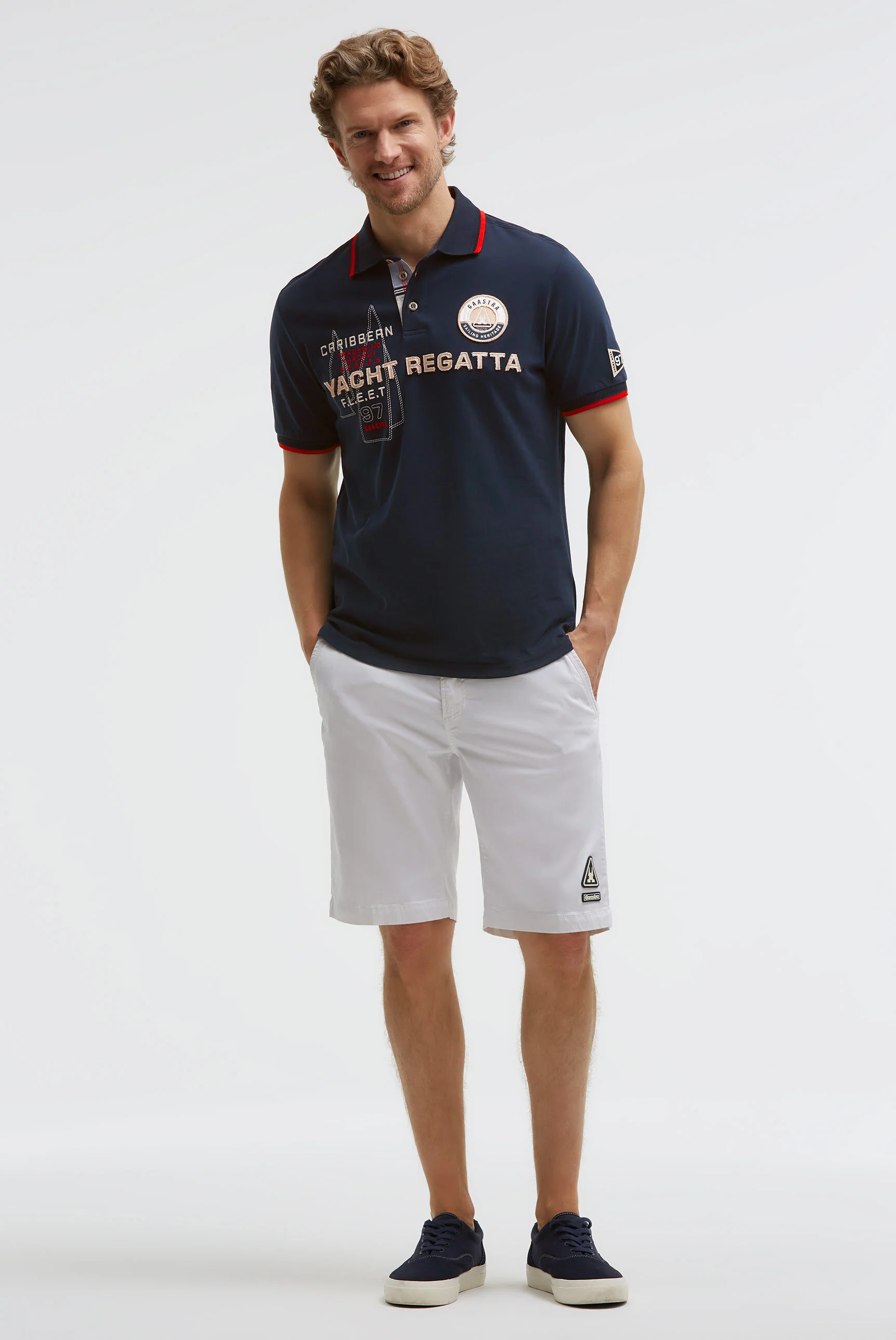 Poloshirt Kurzarm mit Canvas-Applikationen blue navy - Image 3
