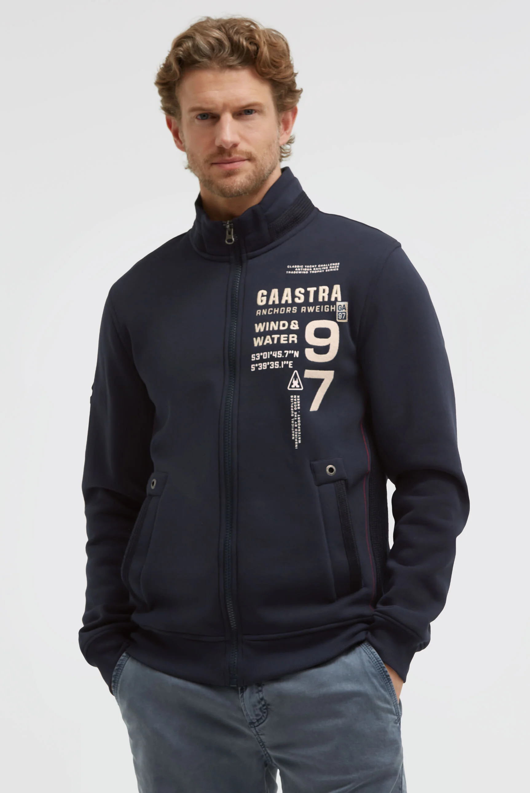 Sweatjacke mit Artworks und tonigen Tapes blue navy - Image 3