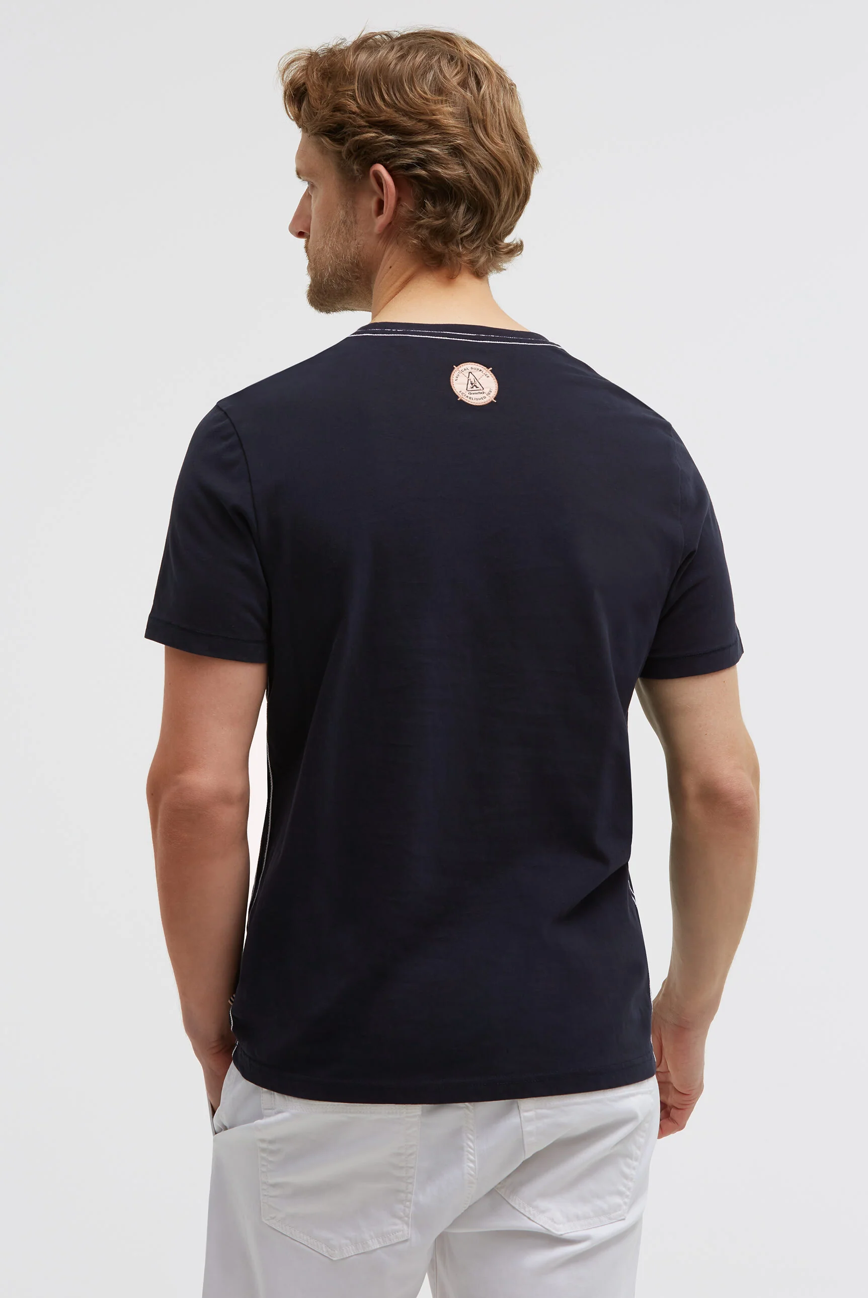 T-Shirt Rundhals mit Canvas-Applikationen blue navy - Image 5