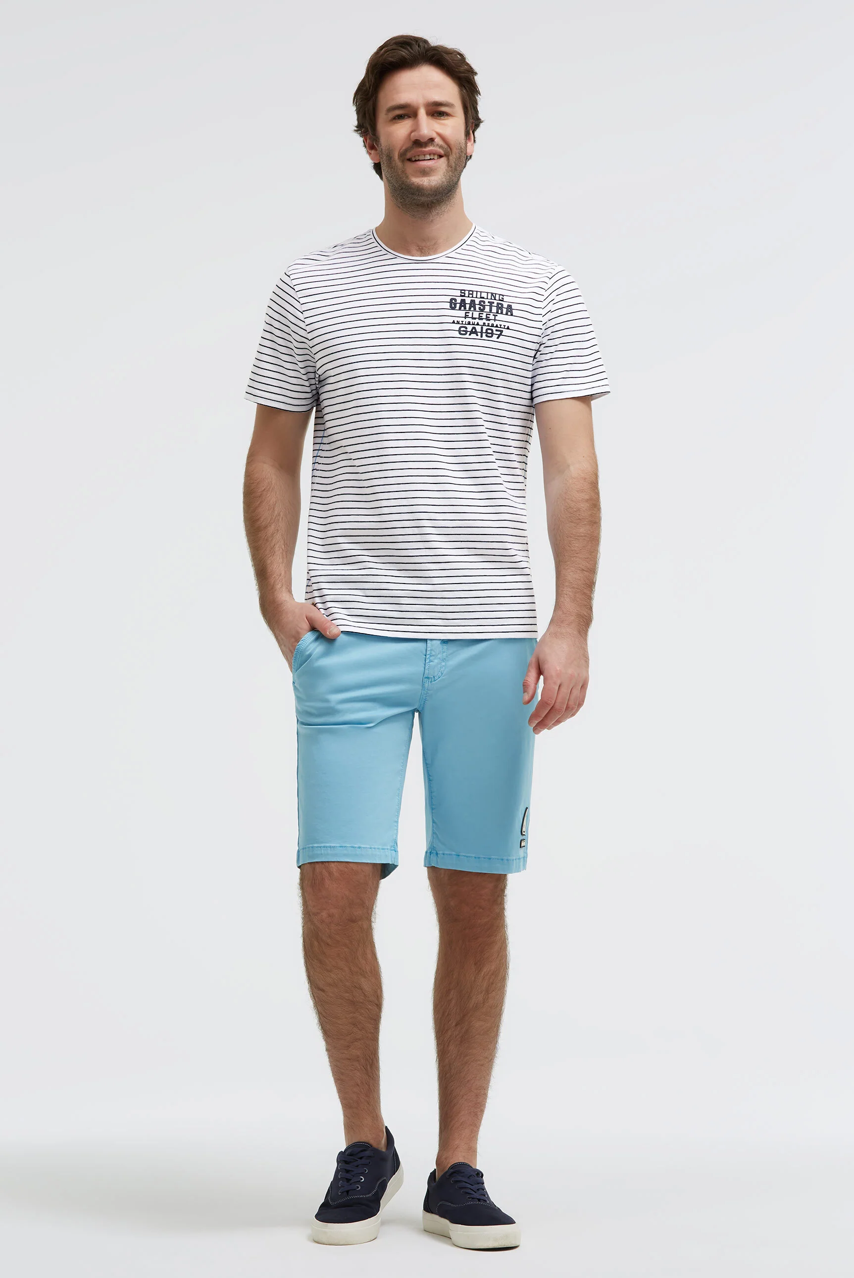 T-Shirt Rundhals Streifen mit Rubber Artwork opticwhite - Image 3